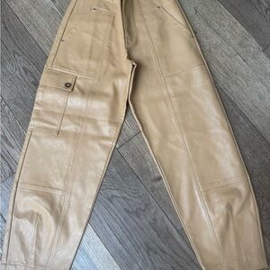Men's Leather Cargo Pants in Tan
